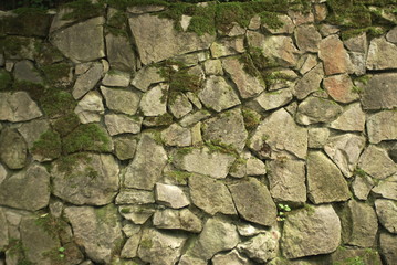 Stones Wall With Moss Pattern Texture Background