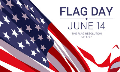 14th June - Flag Day in the United States of America. Vector banner design template with American flag and text on white background. - obrazy, fototapety, plakaty