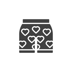 Panties with hearts vector icon. filled flat sign for mobile concept and web design. Men underpants with hearts glyph icon. Symbol, logo illustration. Vector graphics