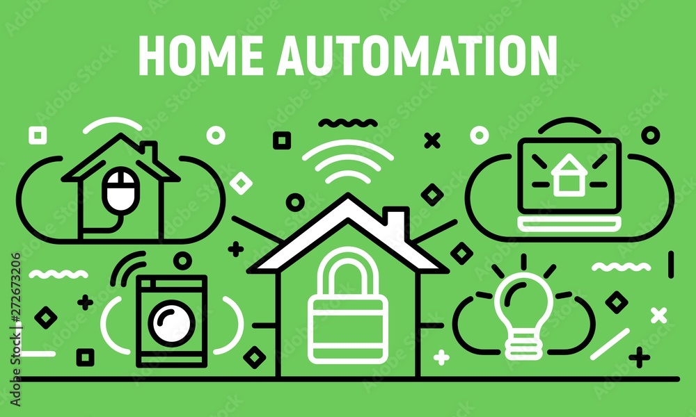 Poster home automation banner. outline illustration of home automation vector banner for web design