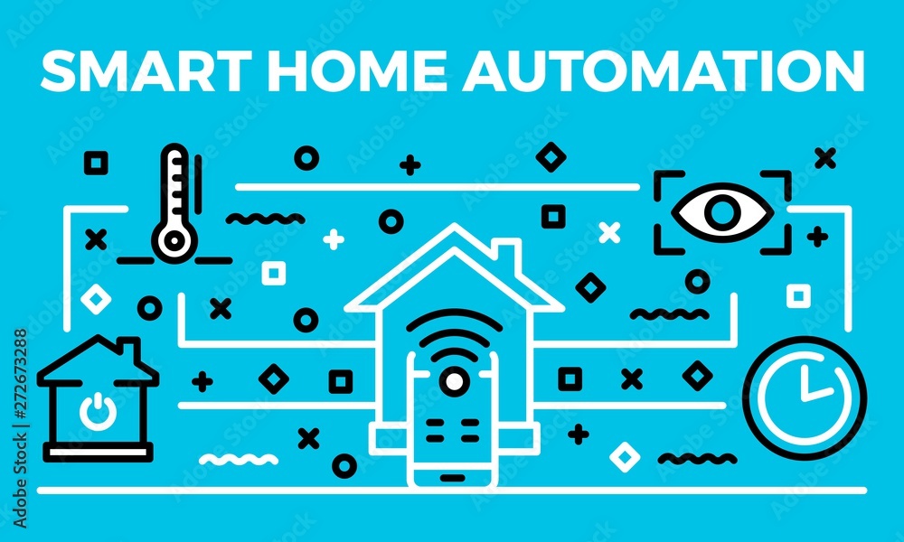 Poster smart home automation banner. outline illustration of smart home automation vector banner for web de