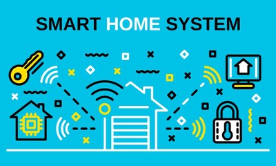 Smart home system banner. Outline illustration of smart home system vector banner for web design