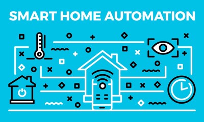 Fototapeta na wymiar Smart home automation banner. Outline illustration of smart home automation vector banner for web design