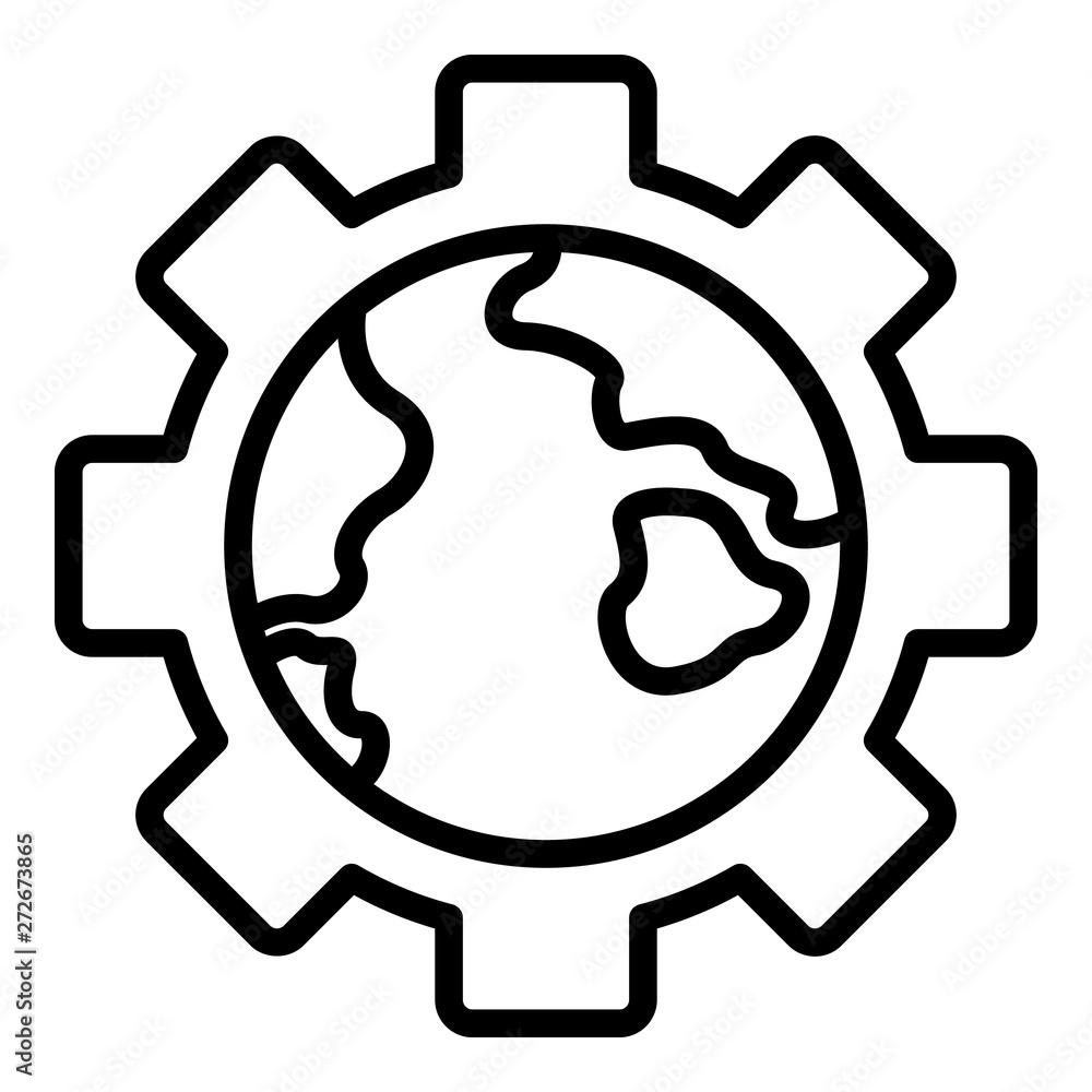 Poster globe in gear icon. outline globe in gear vector icon for web design isolated on white background