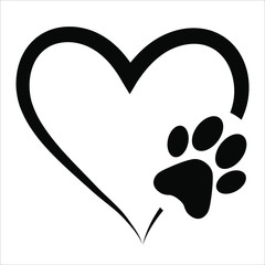 Animal love symbol paw print with heart, isolated vector - obrazy, fototapety, plakaty