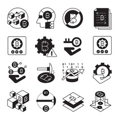 cryptocurrency, bitcoin and blockchain tech icons