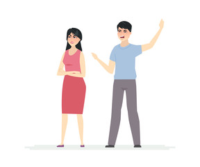 Fototapeta premium Chinese couple argument - cartoon people character illustration