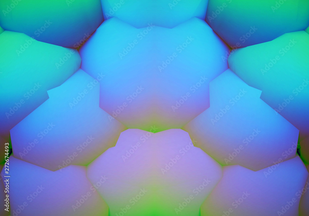 Poster abstract background with symmetric 3d shapes and vibrant colors