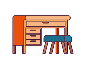 office desk with chair in white background