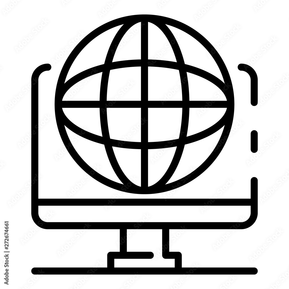 Poster computer and globe icon. outline computer and globe vector icon for web design isolated on white bac
