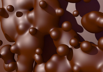 Abstract background with melted chocolate or cocoa drops boiling
