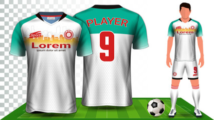 Soccer Jersey, Sport Shirt or Football Kit Uniform Presentation Mockup Template, Front and Back View Including Shorts and Socks and it is Fully Customization Isolated on Transparent Background.