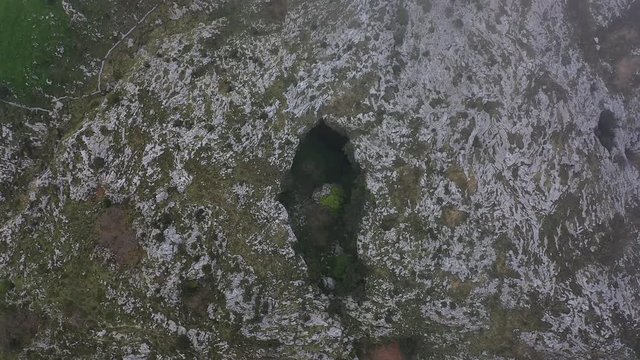 Aerial view of a sima in Mortero de Astrana, Astrana, Alto Ason, Soba Valley, Cantabria, Spain, Europe