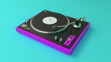 Vintage neon purple vinyl record player turntable with blank label 