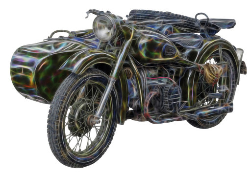 fractal picture of old motorcycle on white