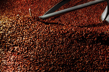 Roasting coffee air cooling narrow frame close up