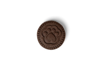 Chocolate cookies with milk filling isolated on white background.