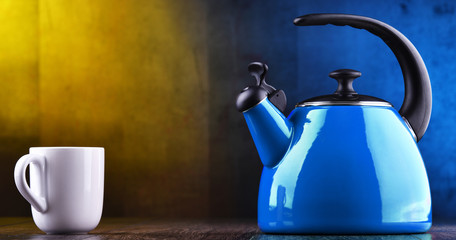 Traditional stainless steel stovetop kettle with whistle