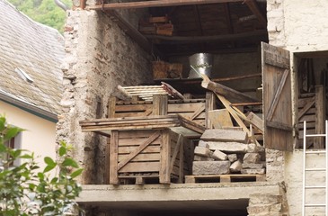 A lot of wooden objects in a german hut (Germany, Europe)