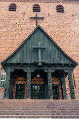 Obraz premium Entrance of the protestant Johannes church in Berlin Frohnau Germany