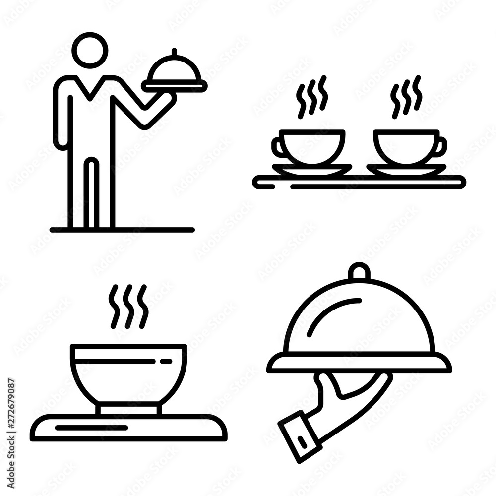Poster waiter icons set. outline set of waiter vector icons for web design isolated on white background