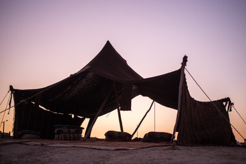 Berber tent in the Sahara desert in Morocco, Africa. This is the traditional home for Berbers and...