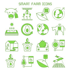 smart farm and agriculture icons vector set green theme