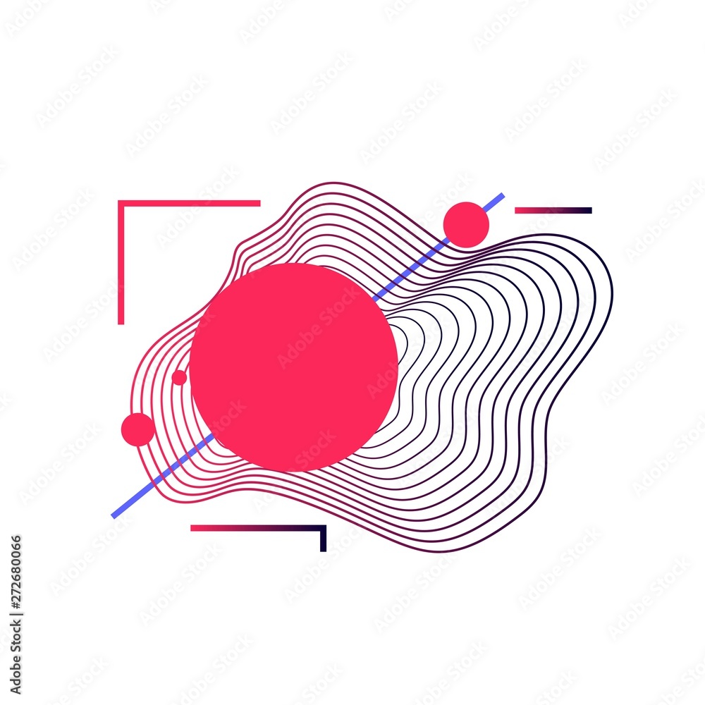 Poster futuristic abstract element, pink circles and lines. graphic element. modern colorful gradient fluid