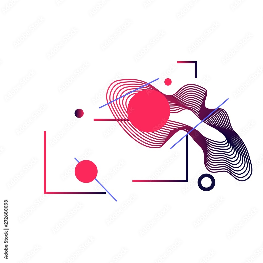 Poster geometric abstract element with red circles and lines. graphic element. modern colorful gradient flu