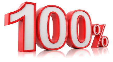 3d render illustration. Red hundred percent on a white background.