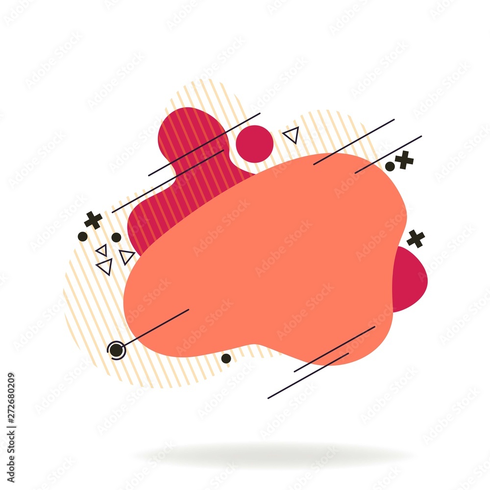 Poster orange and red liquid abstract elements with hatching and lines. dynamic graphic element. trendy col
