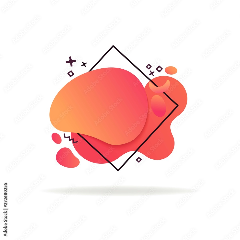 Poster orange flowing liquid abstract elements with square frame. graphic element. modern colorful gradient