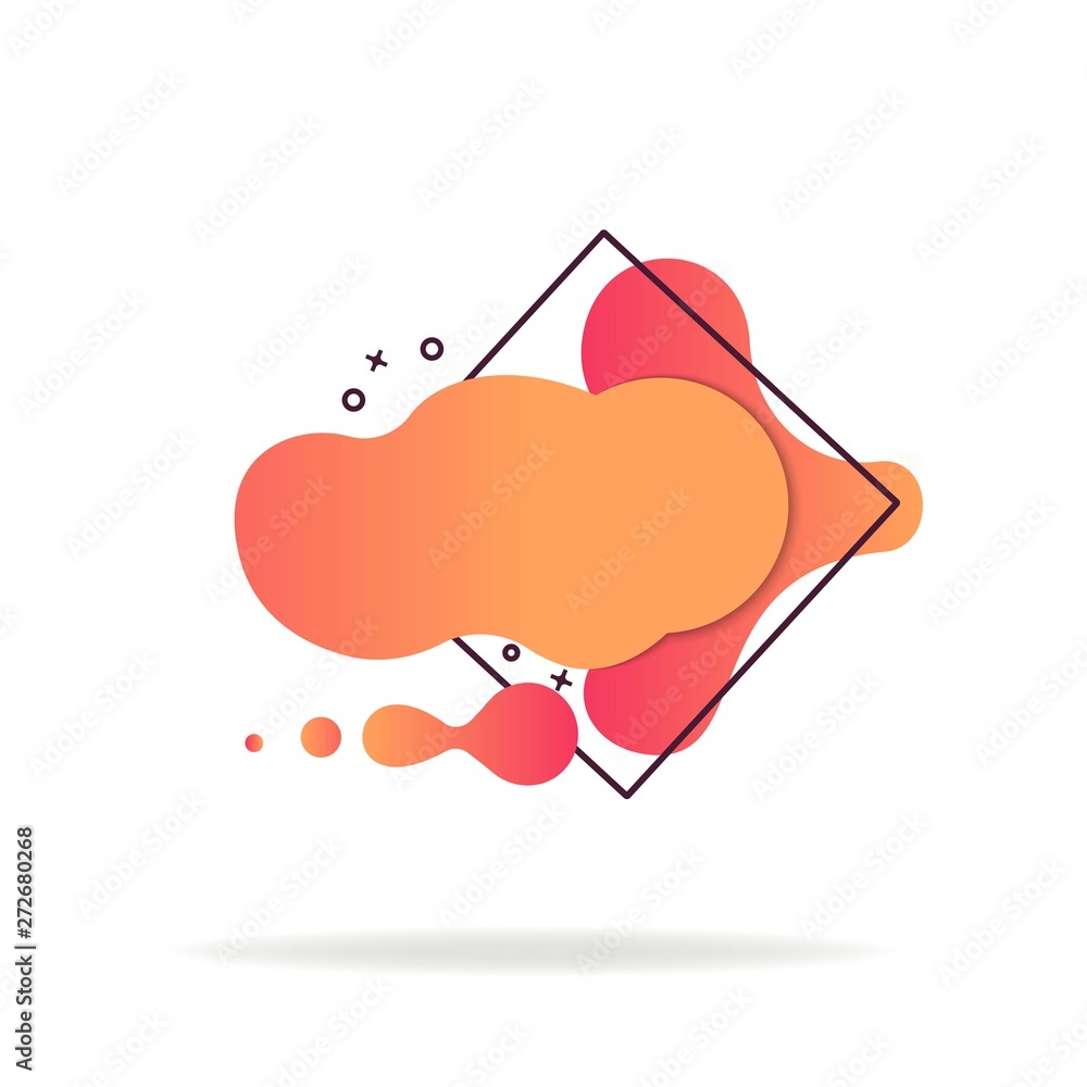 Poster orange flowing liquid abstract elements with square outline. abstract graphic element. modern colorf
