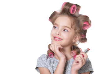 Portrait of happy little pretty girl isolated on white background