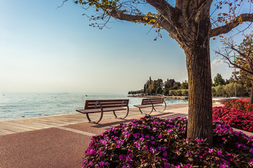 Relaxing promenade in Bardolino near lake Garda