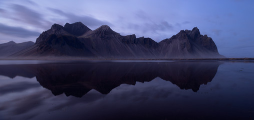 Fototapeta na wymiar Panoramic view to Vestrahorn with reflection, Iceland