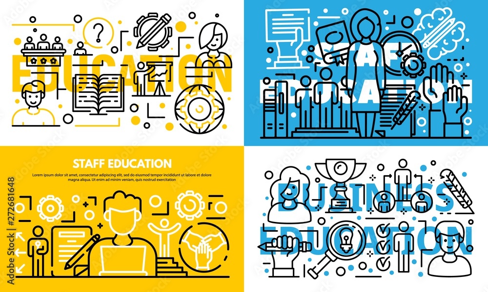 Aufkleber staff education learn banner set. outline set of staff education learn vector banner for web design