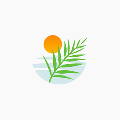 Fototapeta na wymiar beach palm tree landscape vector logo design