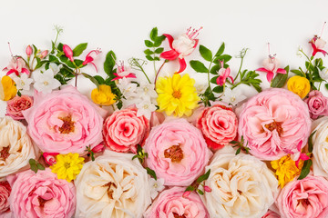 Flowers composition on white background.