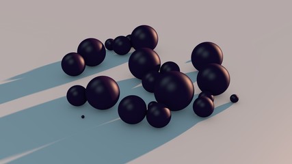 3D illustration of many purple balls in space. Abstraction, an image with a futuristic design. 3D rendering.