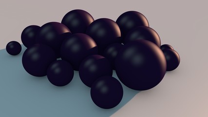 3D illustration of many purple balls in space. Abstraction, an image with a futuristic design. 3D rendering.