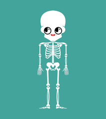 Cute kawaii skeleton isolated. funny skull cartoon style. kids character. Childrens style.