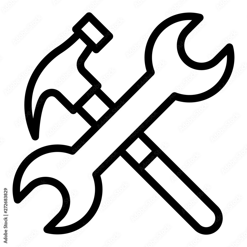 Aufkleber hammer and wrench icon. outline hammer and wrench vector icon for web design isolated on white backg