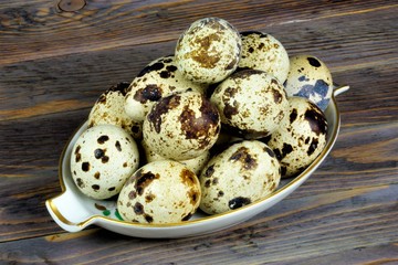Quail eggs — eggs of quail birds, partridge. The quail eggs have a spotted color - brown spots,...