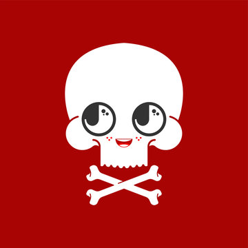 Cute kawaii skull isolated. funny skeleton cartoon style. kids character. Childrens style.
