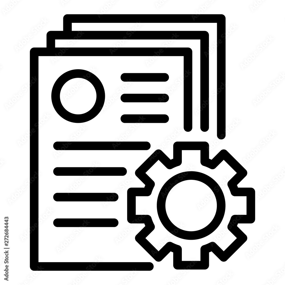 Poster documents and gear icon. outline documents and gear vector icon for web design isolated on white bac