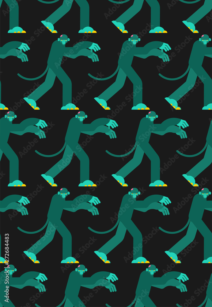 Poster monkey zombie pattern. gorilla green undead background. vector texture