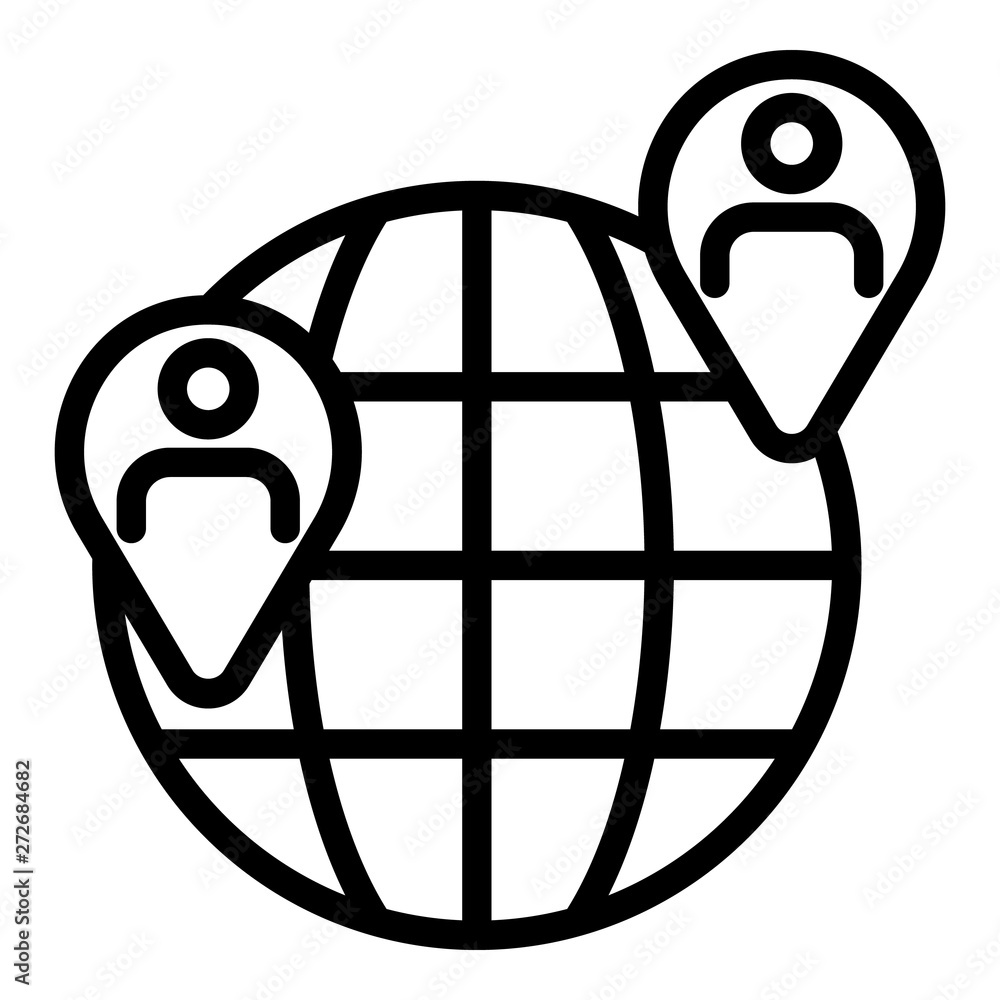 Poster globe with locations of people icon. outline globe with locations of people vector icon for web desi