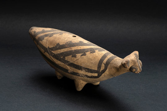 Pre-Columbian animal ceramic often called "Huaco" from Chancay, an ancient Peruvian culture. Pre inca handcrafted pottery piece made by this ancient civilization.