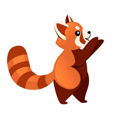 Cute adorable red panda hands up cartoon design animal character flat vector style illustration on white background